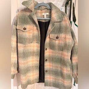Forever 21 Green and Pink Plaid Teddy Jacket